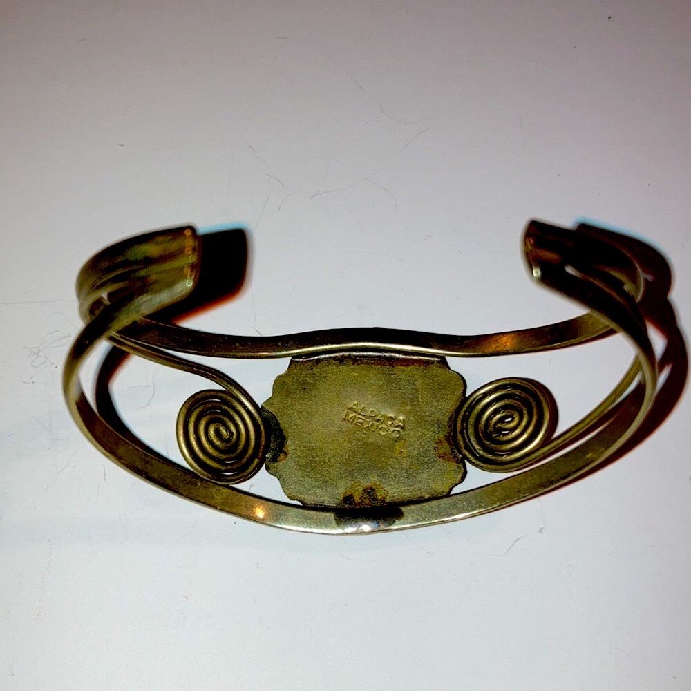 Vintage Alpaca Mexico Silver Abalone Inlay Cuff - Picture 7 of 7